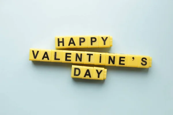 Happy Valentine Day Inscription Made Yellow Cubes Creative Concept — Stock Photo, Image