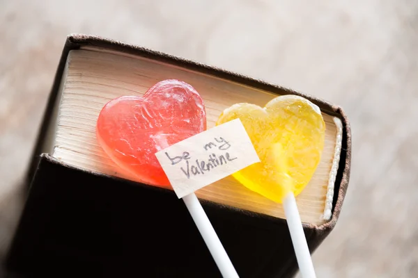 Lollipop heart shaped, be my valentine — Stock Photo, Image