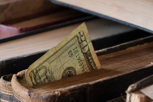 Twenty dollars in the old book — Stock Photo, Image