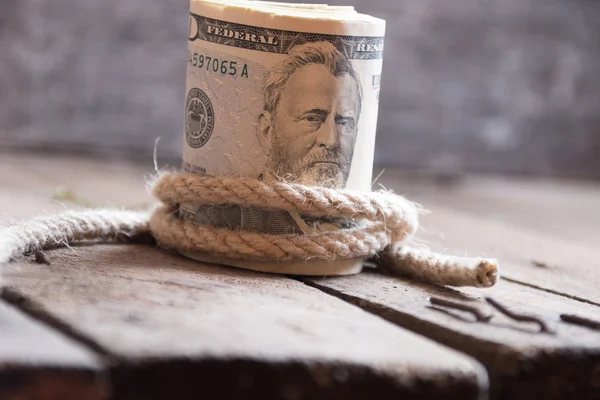 Fifty Dollar Bills and rope — Stock Photo, Image