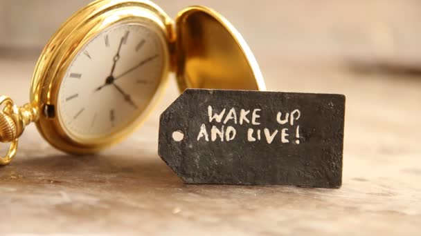 Wake up and live and pocket watch — Stock Video