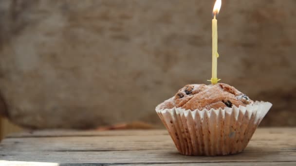 Bolo de aniversário saboroso com vela — Vídeo de Stock