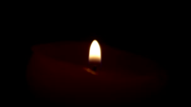 Single Burning Candle Black Background — Stock Video