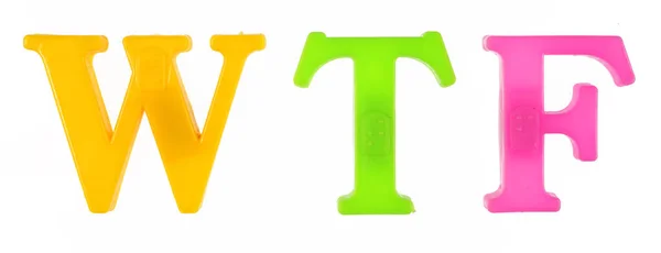 Het Woord Wtf Gevoerd Met Veelkleurige Plastic Letters Witte Achtergrond — Stockfoto
