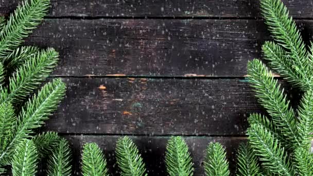 Marco Navidad Forrado Con Ramas Abeto Sobre Fondo Madera Lugar — Vídeos de Stock