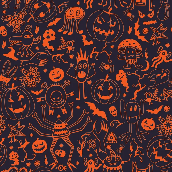 Naadloze patroon met halloween pompoenen en monsters — Stockvector