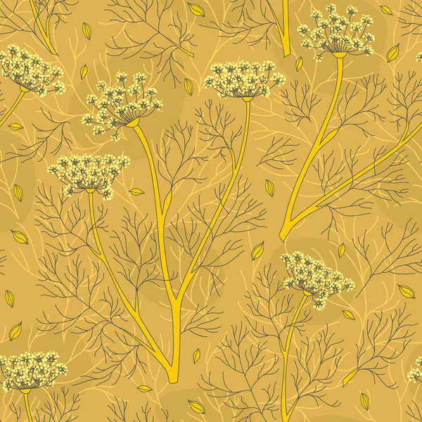 Fennel Plants And Seeds Seamless Pattern — Stock Vector