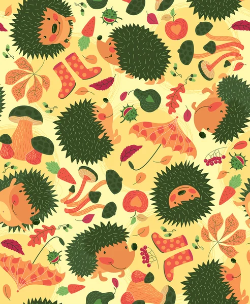 Autumn Pattern With Hedgehogs — Stock Vector