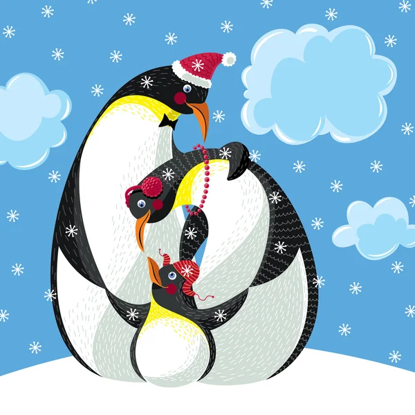 Ευτυχισμένη οικογένεια των τριών πιγκουίνων — Διανυσματικό Αρχείο