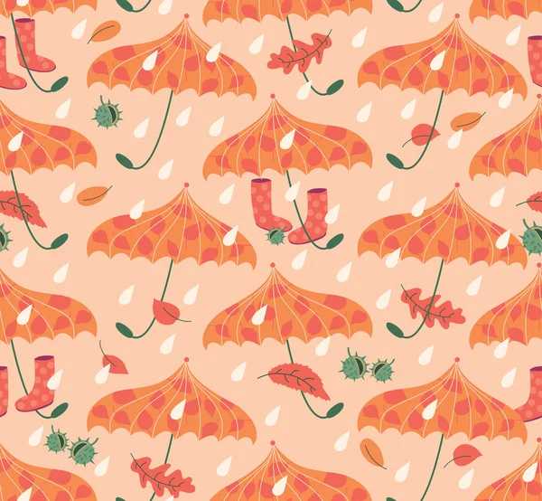 Autumn Seamless Pattern With Umbrellas And Gum Boots — Stock Vector