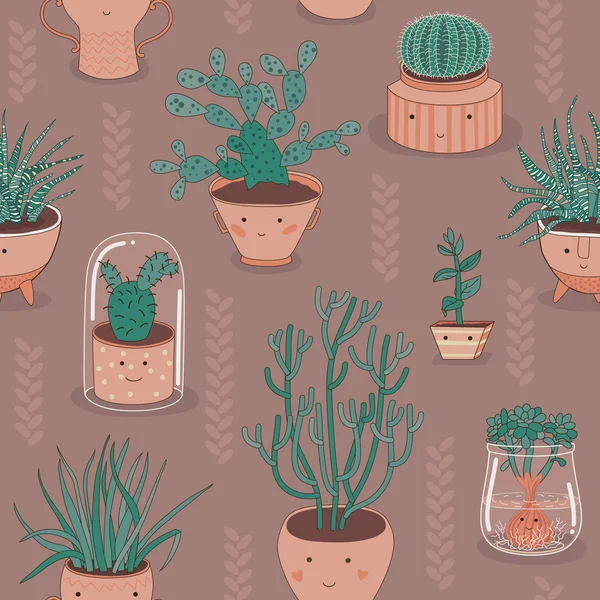 Patten sans couture avec des cactus et des plantes succulentes — Image vectorielle