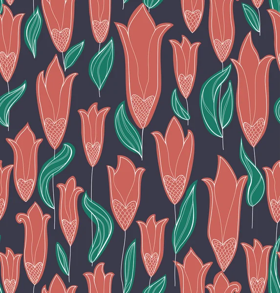 Red Tulips Seamless Pattern — Stock Vector