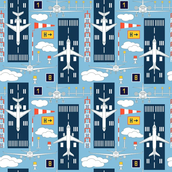 Modèle sans couture avec les avions de passagers numéro six — Image vectorielle