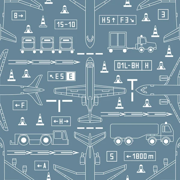 Бесшовный Авиационный Векторный Рисунок Самолетами Транспортными Средствами Аэропорта Сером Фоне — стоковый вектор