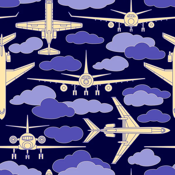 Seamless pattern with passenger airplanes number two — Stock Vector