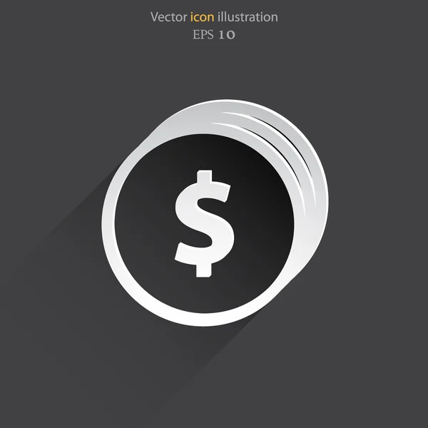 Monedas vectoriales con signo de dólar web icono plano — Vector de stock