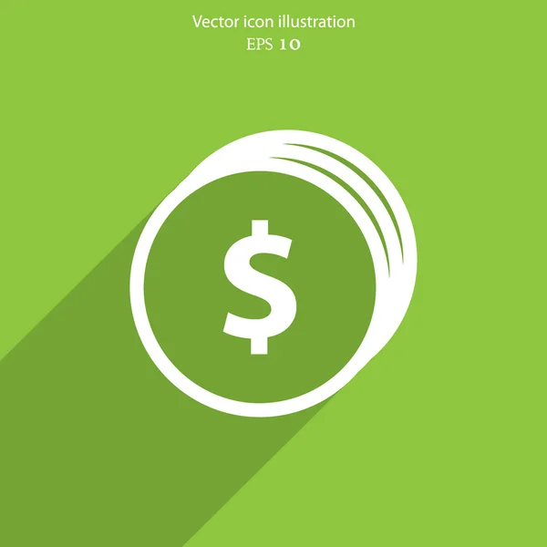 Vektor érmék dollárjel web lapos ikon — Stock Vector