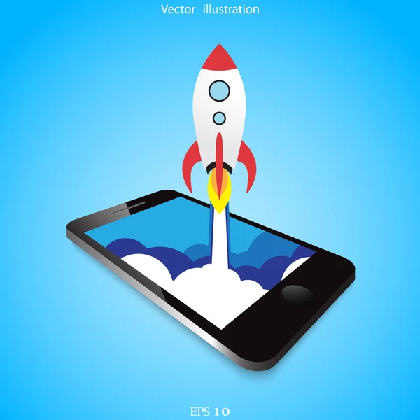 Vector flat rocket web icon. — Stock Vector