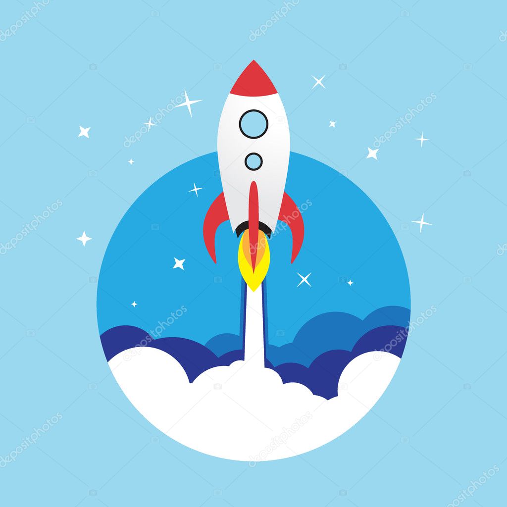 Vector flat rocket web icon.