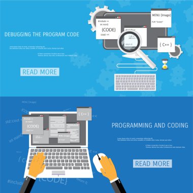 Vector flat concept of programming and coding clipart