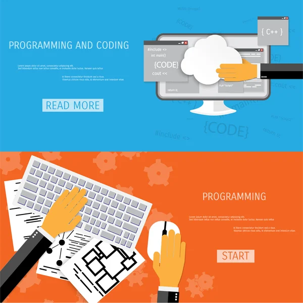 ベクトル フラットの概念プログラミングとコーディング — ストックベクタ