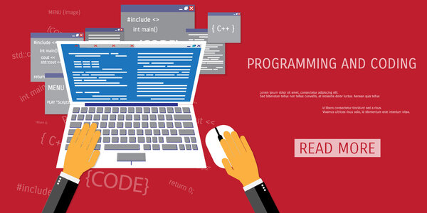 Vector flat concept of programming and coding