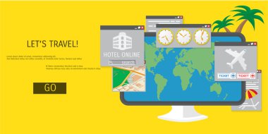 Vektör düz kavramı dünya seyahat ve Turizm.