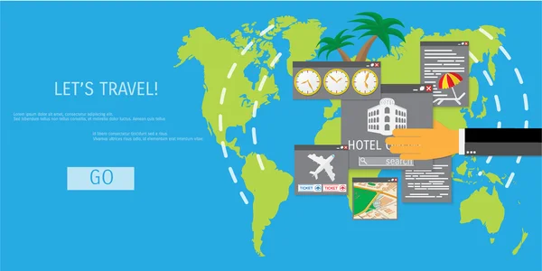 Concepto plano vectorial de viajes y turismo en el mundo . — Vector de stock