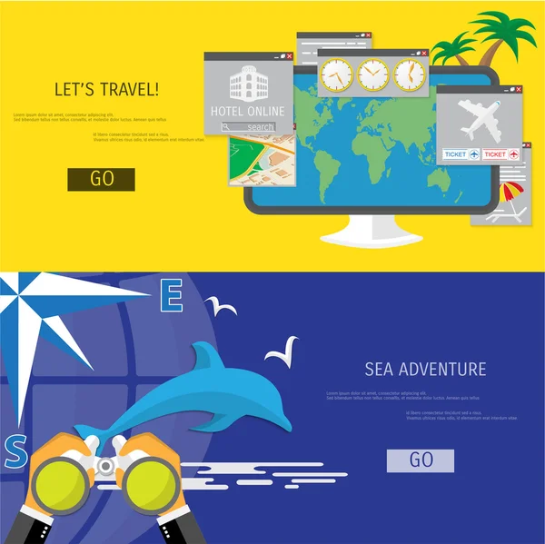 Vector platte concept van de wereld reizen en toerisme. — Stockvector
