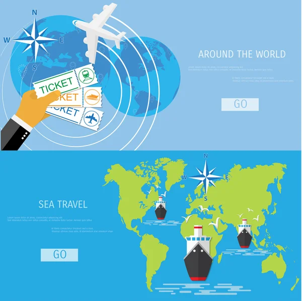 Conceito plano vetorial de viagem e turismo mundial . —  Vetores de Stock