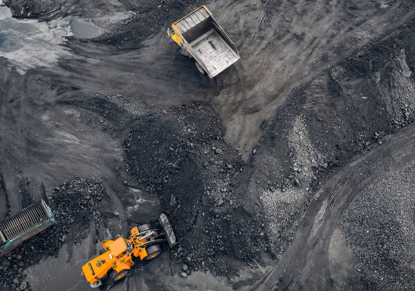 Open pit mine, extractive industry for coal, top view aerial