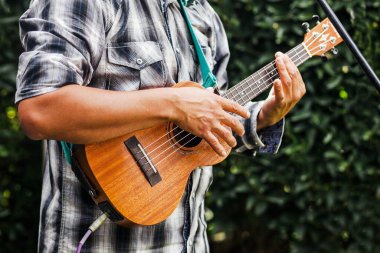 Latin müzisyen Mexico City 'de sokakta gitar çalıyor.
