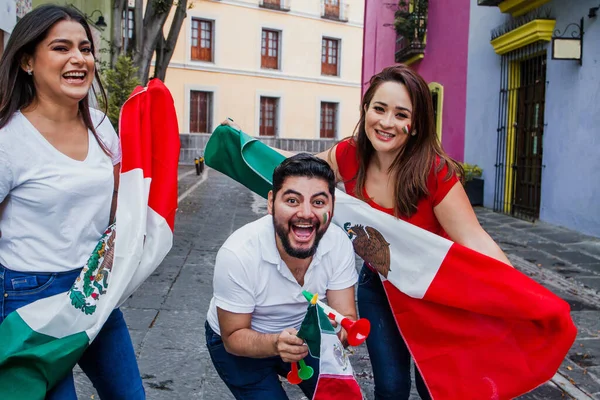 Pueblos Mexicanos Con Banderas Para Celebrar Día Independencia Mexicana México — Foto de Stock