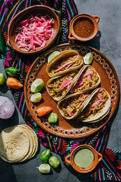 Tacos Mexicains Cochinita Pibil Cuisine Maya Yucatan Mexique — Photo