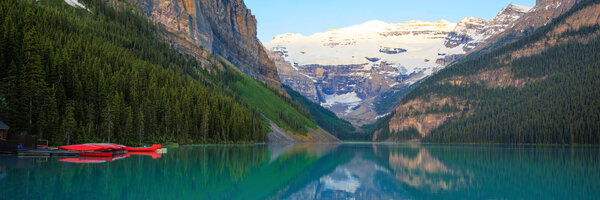 Lake Louise with a red canoe, Banff National Park, Canada