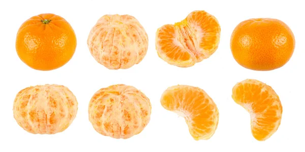 Sammlung Von Mandarinen Oder Mandarinen Set Zitrusfrüchte Isoliert Auf Weißem — Stockfoto