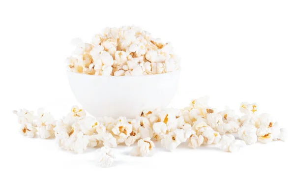 White Bowl Popcorn Isolated White Background — Stock Photo, Image