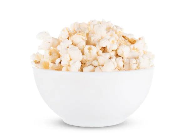 Weiße Schale Popcorn Isoliert Auf Weißem Hintergrund — Stockfoto