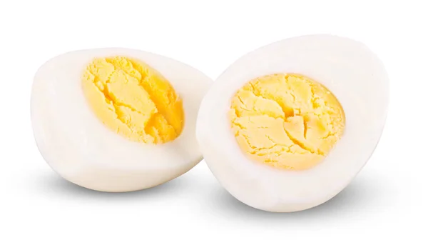 Two slice of boiled eggs isolated on white background — Stok Foto