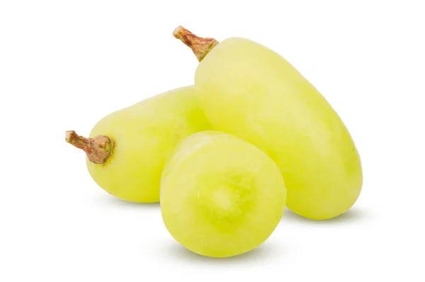 Close up of two green grapes with slice isolated on white background. — Stock Photo, Image