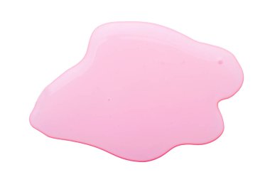 Pink dishwashing liquid gel isolated on white background, top view