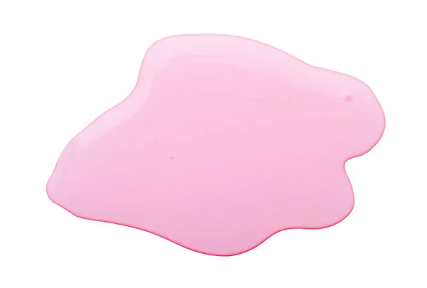 Gel líquido de lavagem de louça rosa isolado no fundo branco, vista superior — Fotografia de Stock