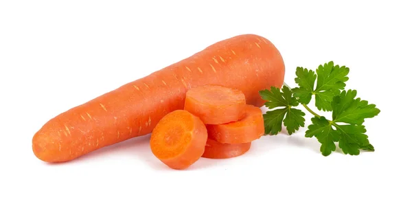 Сырая Морковь Зеленой Петрушкой Белом Фоне — стоковое фото