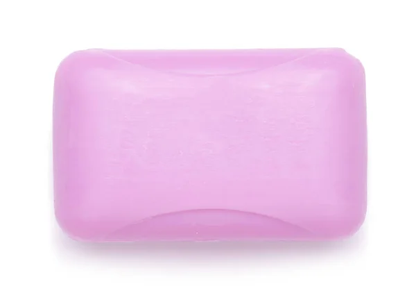 Vue de dessus du savon hygiénique rose isolé sur fond blanc gros plan — Photo