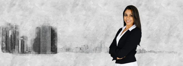 Bizneswoman z Skyline — Zdjęcie stockowe