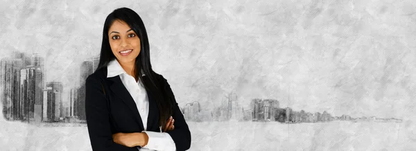 Bizneswoman z Skyline — Zdjęcie stockowe