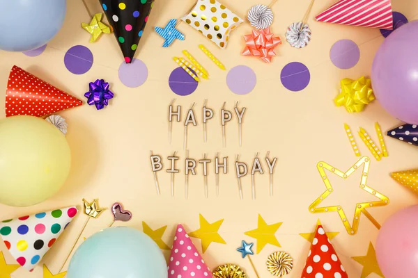 Fondo Para Celebración Feliz Cumpleaños Fiesta Grupo Globos Colores Confeti —  Fotos de Stock