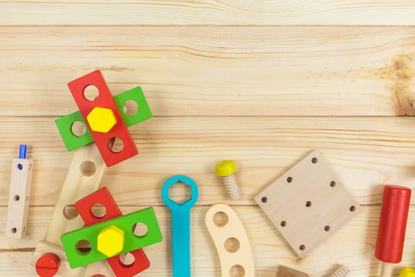 Een Kleurrijke Houten Bouwpakket Voor Kinderen Hout Set Gereedschap Houten — Stockfoto