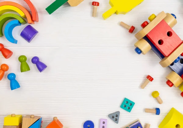 Colorato Kit Costruzione Legno Bambini Legno Set Utensili Tavolo Legno — Foto Stock