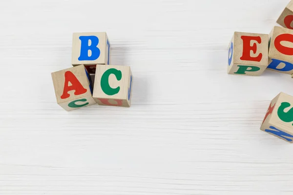 Wooden Blocks Spell Out Abc Wooden Table Games Tools Kids — Stock Photo, Image